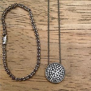 Crystal stone necklace and possibly low quality diamond tennis bracelet bundle